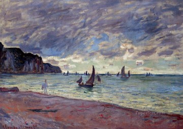  Barcos Arte - Barcos de pesca junto a la playa y los acantilados de Pourville Claude Monet